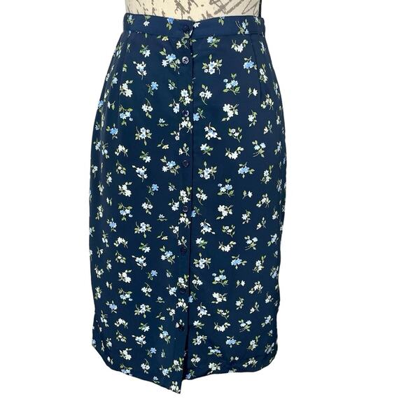 Vintage 1990s Y2K Gap Floral Midi A-line Pencil Skirt Sz 4 XS Button Front - Picture 1 of 9